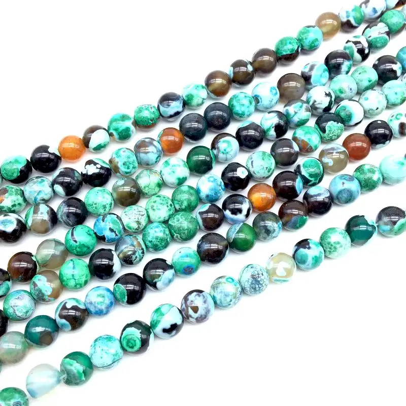 Natural Stone Beads Colorful Fire Agate Crackle Round Ball 6/8/10mm DIY Stone Fire Agate Smooth Round Beds For Jewelry Making