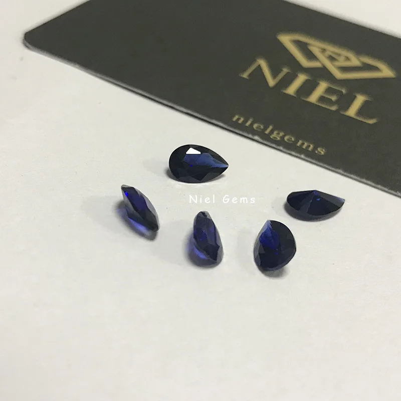 34# 35# niel gems pear cut loose gem stones per carat prices synthetic light dark sapphire blue corundum