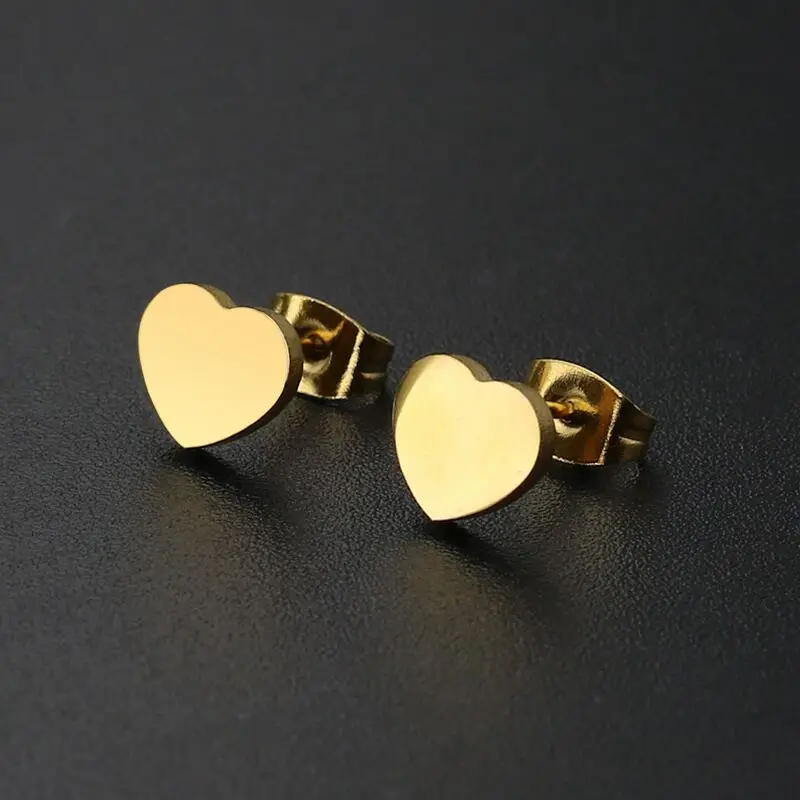 Wholesale Trendy Fancy Metal Craft Fashion Earring Custom Surgical Grade Stainless Steel Silver Gold Heart Stud Earring