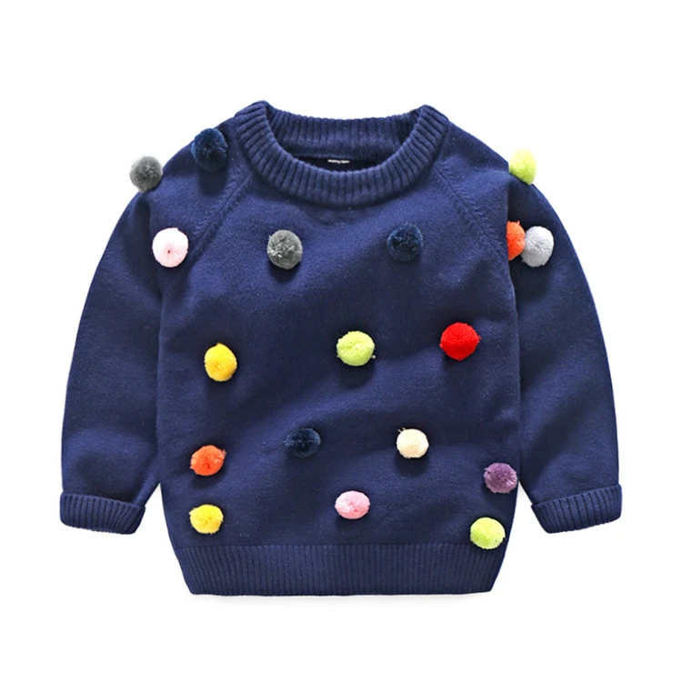 
Manufacturer Custom Toddler Crewneck Cotton Pompon Knit Baby Pullover Sweater 