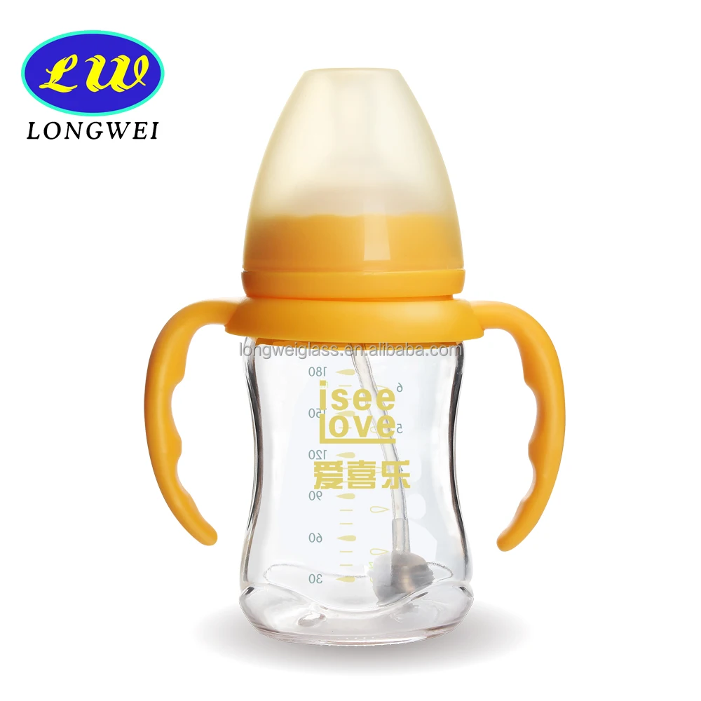4oz bpa free custom high borosilicate glass baby milk bottle with handle