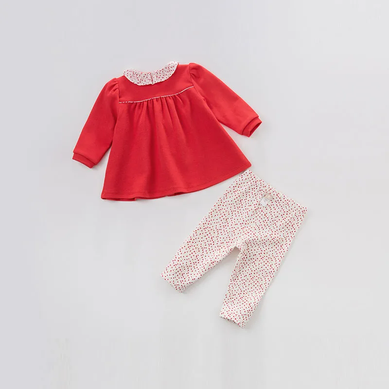 DB7365 dave bella spring baby girls clothing sets kids red suit children toddler outfits infant high quality clothes