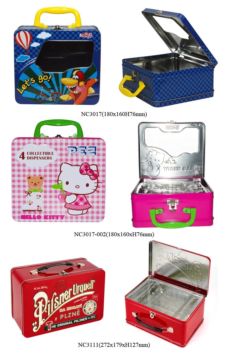 Large vintage retro tin can children lunch box metal tin set kids with handle