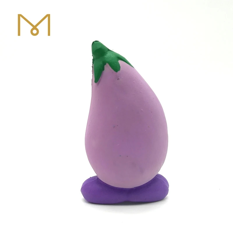 Manufacture squeaky light purple latex eggplant with pig nose dog toy