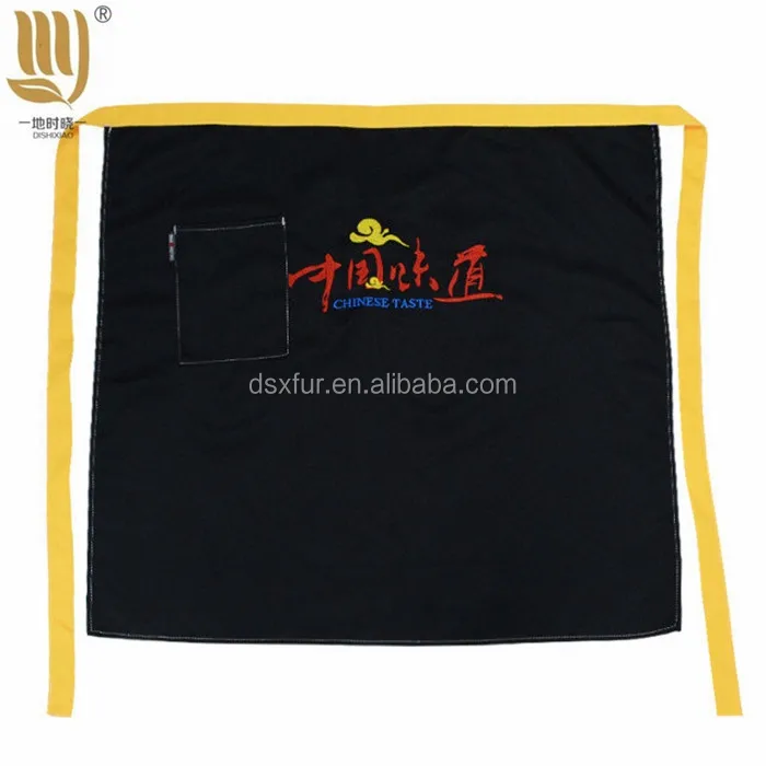 Custom Restaurant Waitress Waist Apron Black Half Waiter Aprons With Pockets Cheap Price Polyester Cotton Half Apron