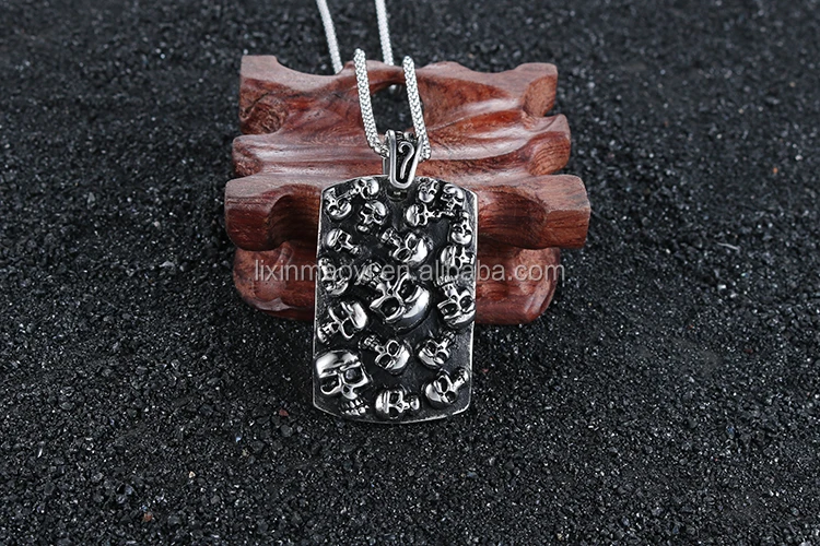 Custom Hip Hop Tetragonum Stainless Steel Charm With Chain Skull Block Pendant Necklace for Mens Womens