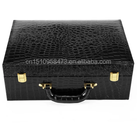High end travelling wooden box leather cover suitcase with golden handle