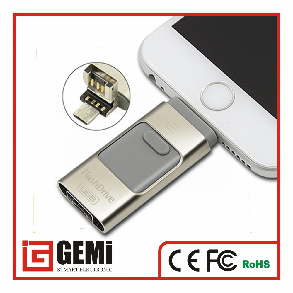 High Quality 3 in 1  32GB 64GB 128GB OTG USB flash drive for Iphone iPhone 6 6 Plus Iphone 7 android PC