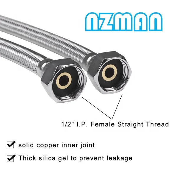 NZMAN Toilet Water Supply Flexible Braided Hose,10-0431 1/2-Inch IPS by 1/2-Inch IPS by 30-Inch Water Supply Connector