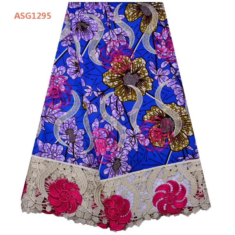 
Embroidered Lace Fabric Latest Ankara Wax And Cord Nigerian Laces Royal Blue African Dresses For Women 