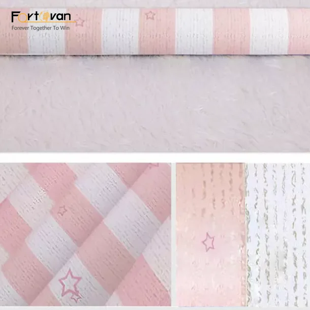 Blue/pink star striped adhesive embossed pvc wallpaper