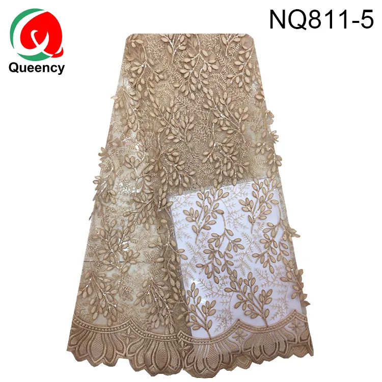
Queency African French Bridal Lace Fabric With Stone Embroidered Chantilly Flower French Tulle Lace With 3D Foliage Net lace 