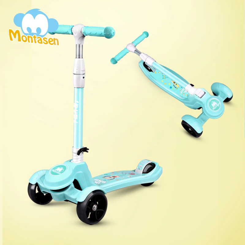 
Montasen M8003 Hot Sale Plastic Flashing Wheels Foldable Stable Gravity Steering 3 Wheels Scooter Child Scooter 