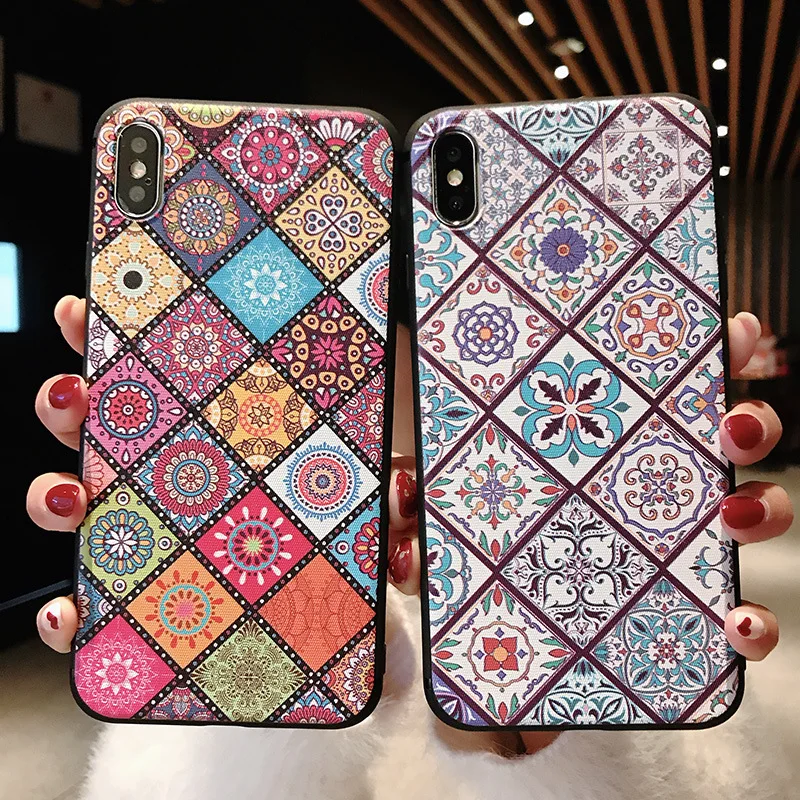 Wrist Strap Soft TPU Phone Case For samsung s8 s9 plus s10 Case For samsung Note 8 9 J4 J6 A8 Vintage Flower Pattern Holder Case