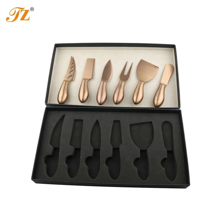 
Amazon hot sale stainless steel 6 pieces cheese tools cheese knife set with gift box 