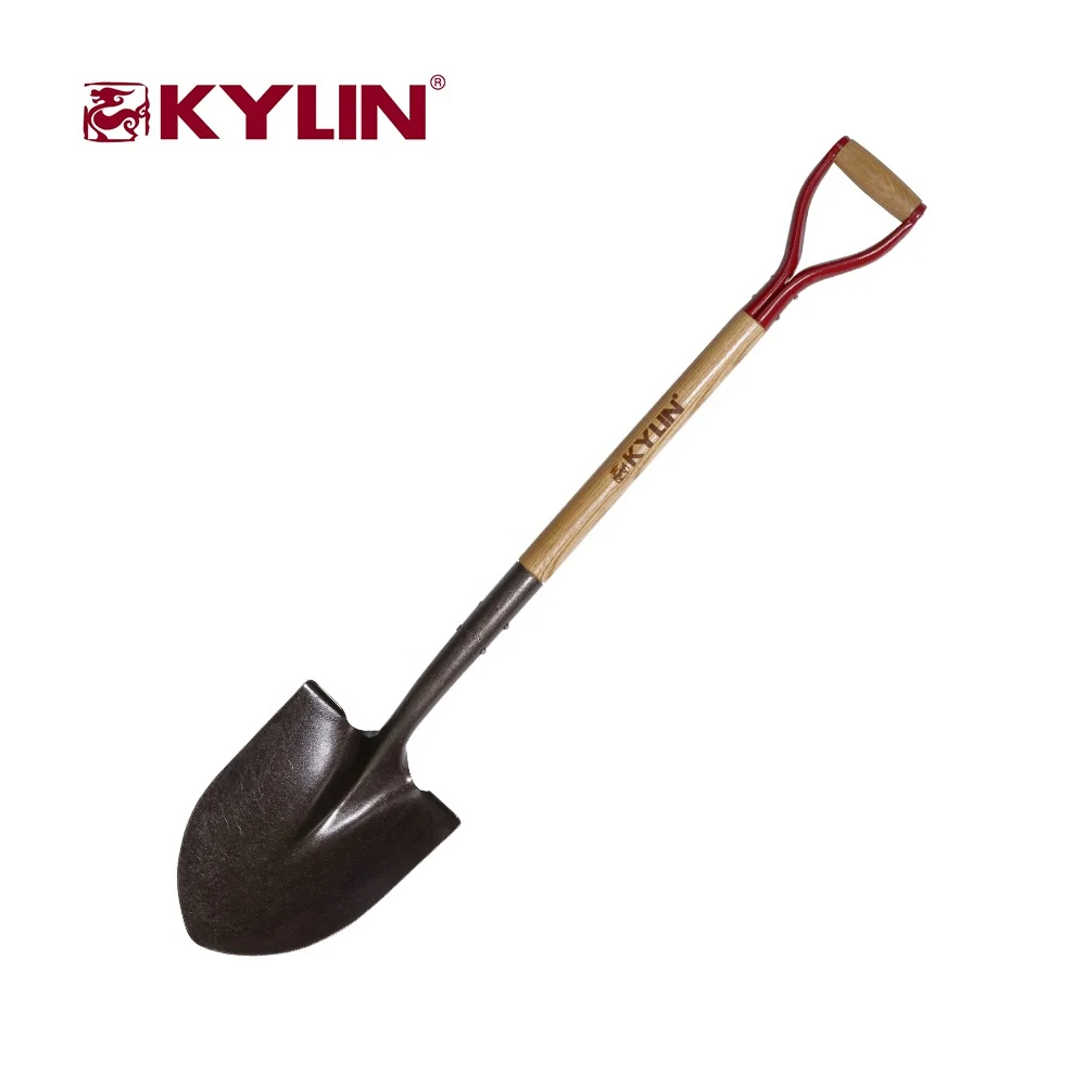Round point shovel with D handle