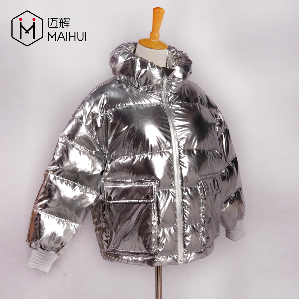 Women Winter Jacket Shiny Silver Color Clothes Women Down Jacket