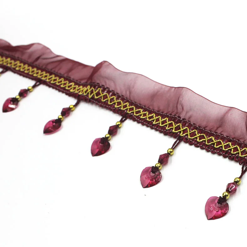 Cheap Price Heart-shaped  Beaded Curtain Tassel Fringe Trim, Beaded Fringe Trimming