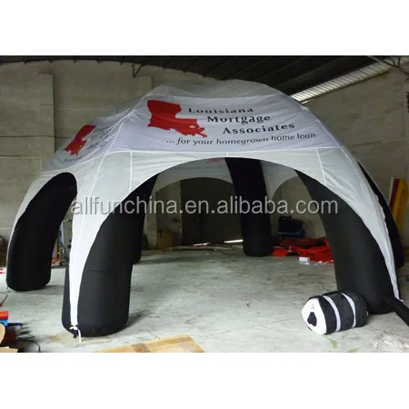 
inflatable doom tent with white top and black leg. spider doom tent 