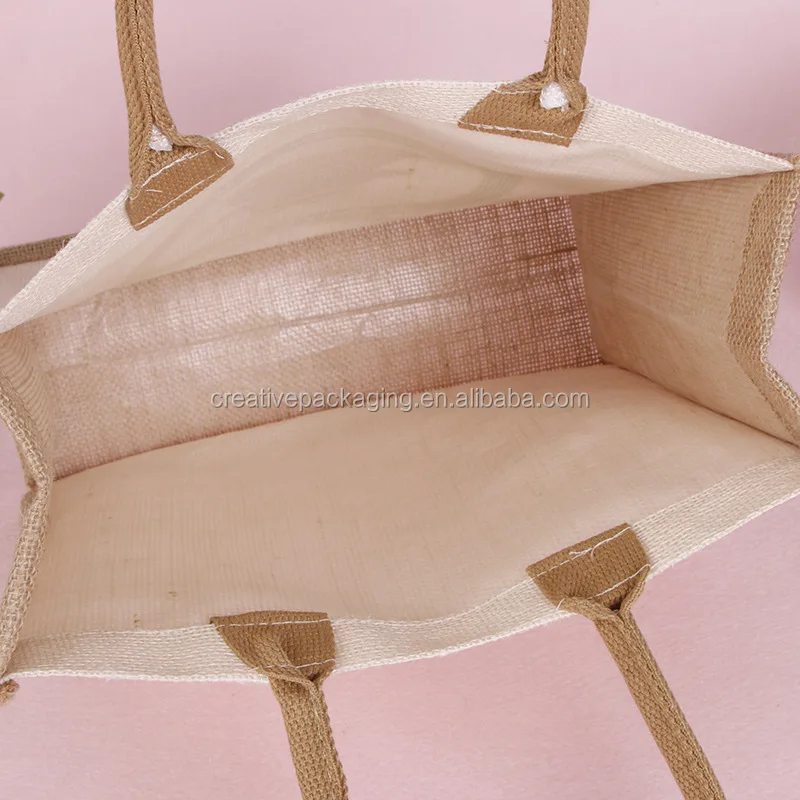 Full colors printed organic small jute tote bag for new type of custom printed with rope bag handles