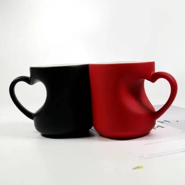 11oz heart shaped ceramic cup BLANK mug FOR SUBLIMATION   color changing mugs customized pattern
