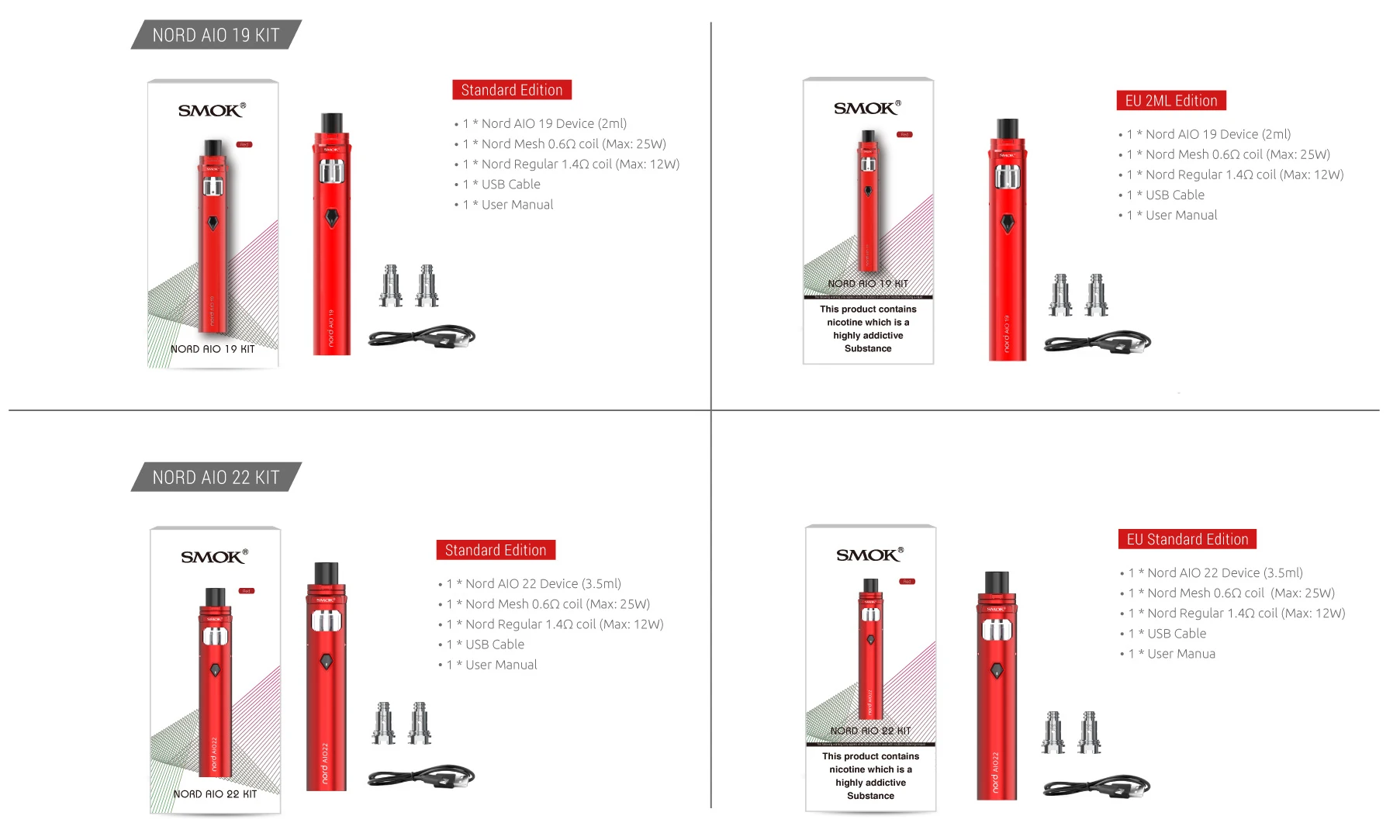 
2018 newest NORD AIO 22 kit 2000mAh 0.6 ohm 1.4ohm 3.5ml 