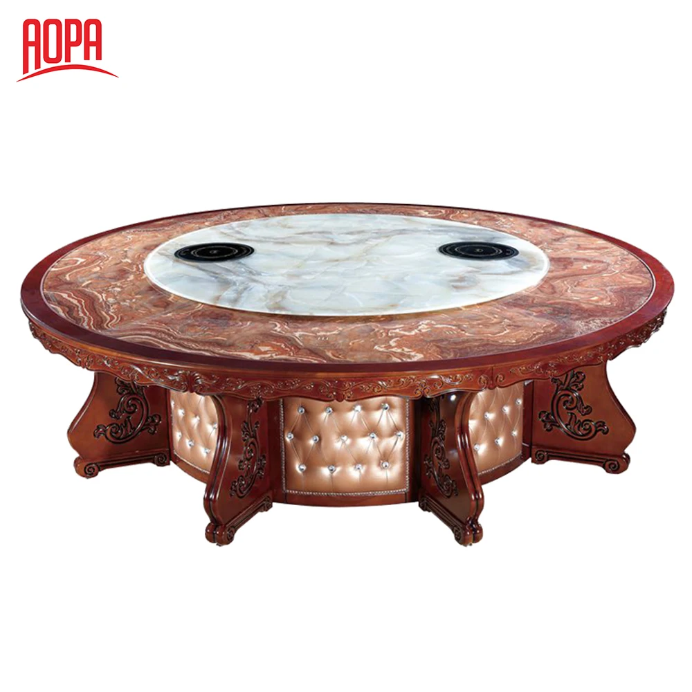 AOPA Round solid wood dining table with rotating turntable