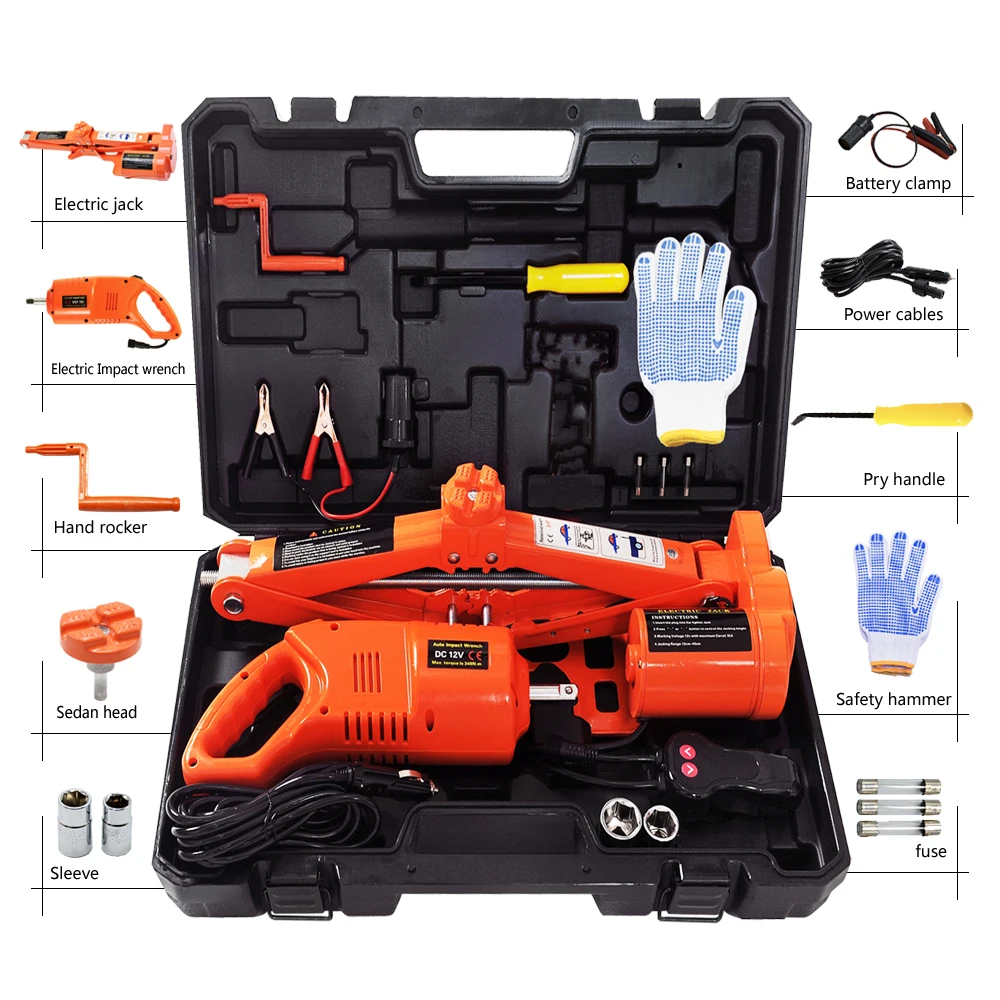 
China supplier different jacks 5 ton easy car 5T 45CM scissor jack & Electric wrench suit 