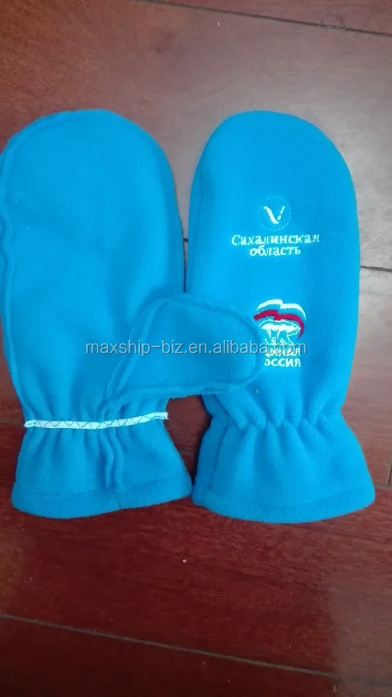 Unisex warm winter fleece mitten with embroidery logo