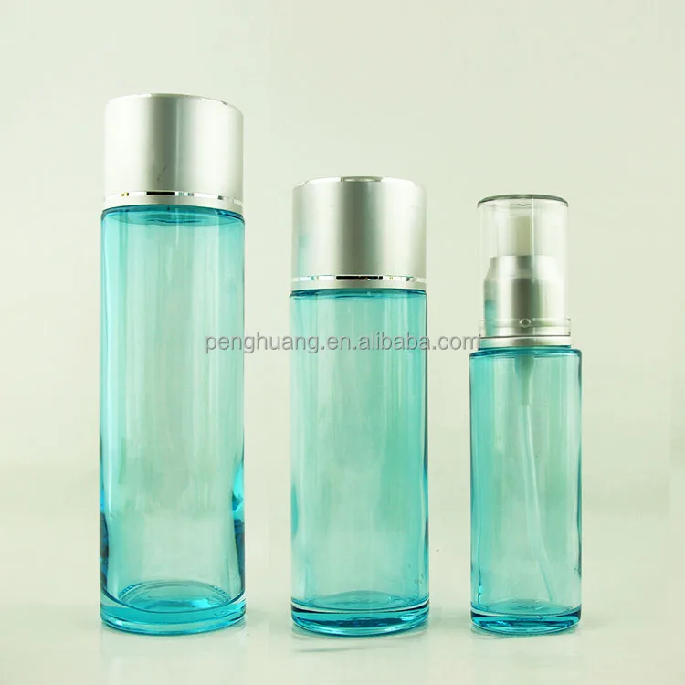 
wholesale translucent blue cosmetic packaging set empty glass cream jar bottle cosmetics cream glass bottles and jars skin care 
