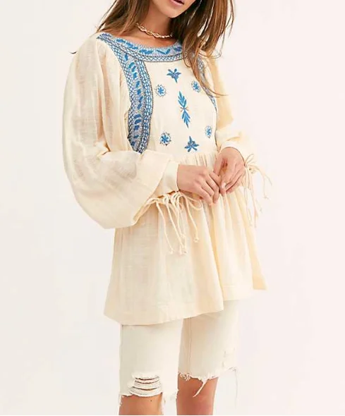 Back open bead embellished embroidered top
