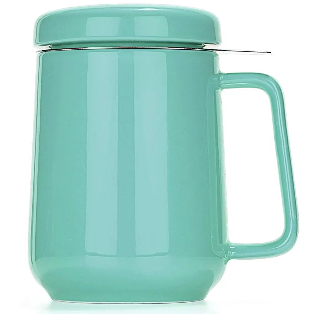 
19 ounce Ceramic Tea Cup Large Tea High-Fired Ceramic Mug with Lid and Stainless Steel Infuser 