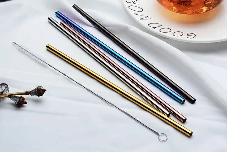 Reusable 304 Stainless Steel and Titanium Rainbow Drinking Straws with 8mm Diameter and Brush PC Material for Cups and Bars