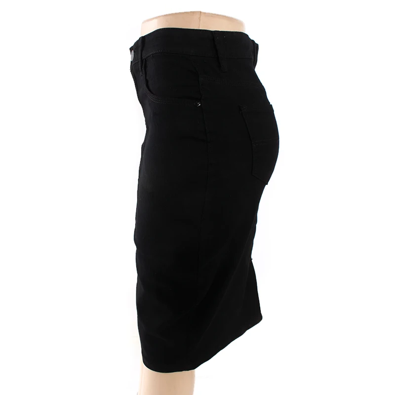 Lady New Design Vent Jean Fabric Black Pencil Bodycon Denim Skirt