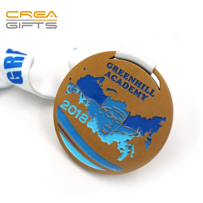2024 Factory China Factory Customized Europe Regional Zinc Alloy Type Souvenir Soft Enamel Sports Metal Medal With Ribbon