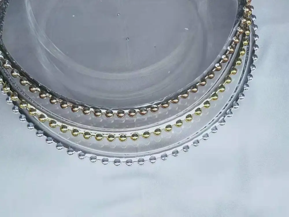
13inch silver beads clear pp plastic wedding decorative charger plate 