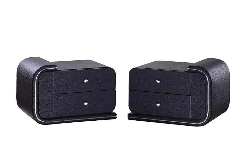 Upholstered Faux Leather Right Facing Nightstand with Chrome Drawer bedside table