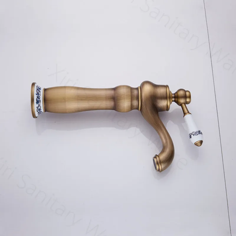 Antique Brass Faucet Deck Mounted Curved Basin Faucet XiRi-8766 For Bathroom