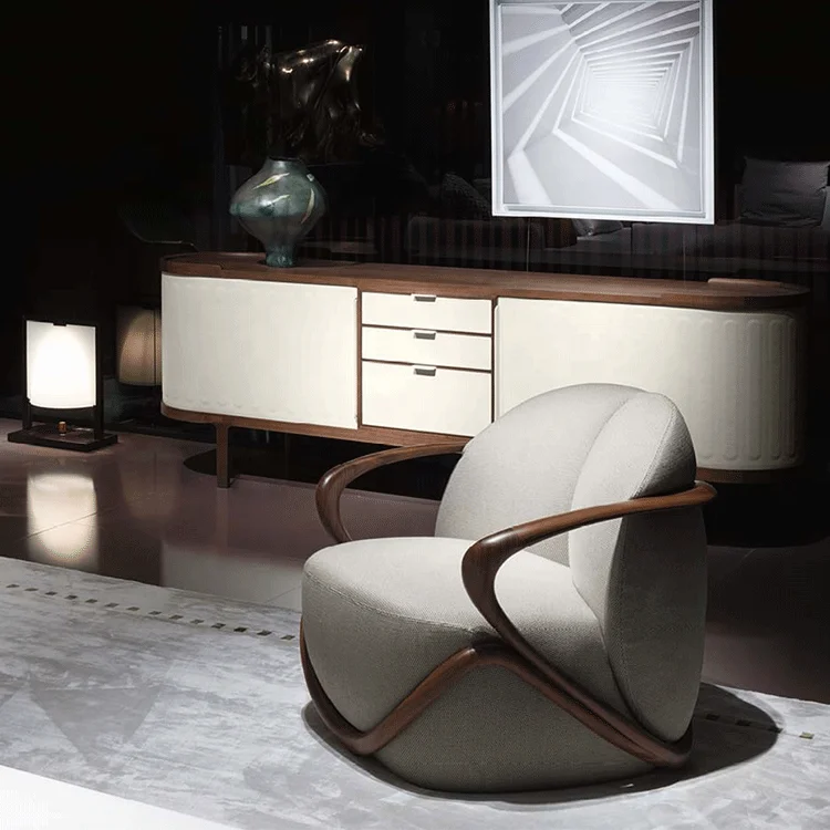 Italy Milan latest design  armchair in walnut wood covered with leather or fabric