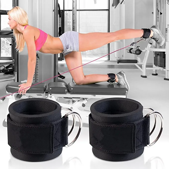 2020 christmas gift gym fitness hip band with padded cable ankle straps for cable machine tube resistance bands