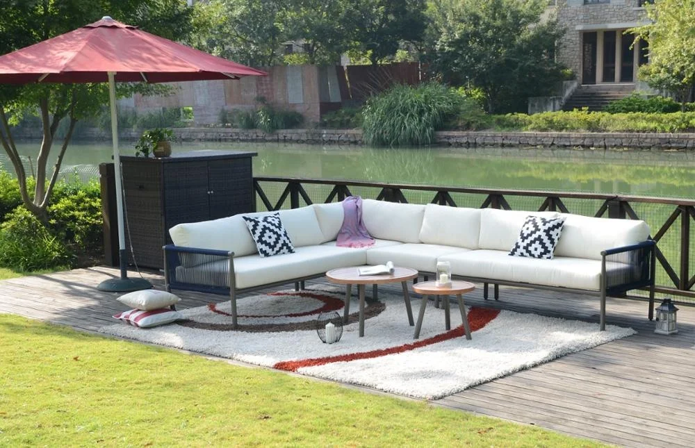 2019 Moda Casual  Outdoor Patio Rattan Garden Rope Furniture Corner Sofa Set