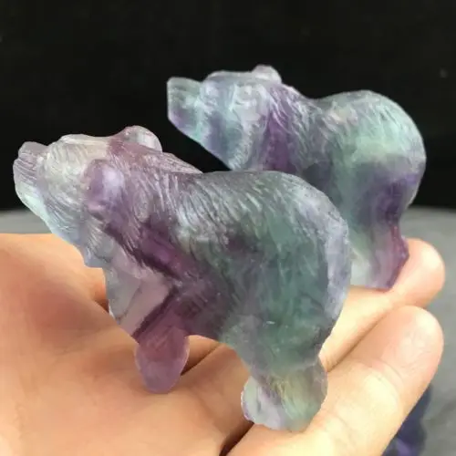 Wholesale Natural fluorite hand carved mini bear quartz  animal carvings for birthday gift