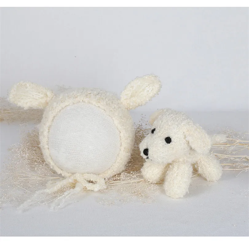 Newborn Crochet Puppy Stuffer And Bonnet Set  Baby  Fuzzy Mohair Bonnet Photo Prop   Newborn Photo Mid Doll