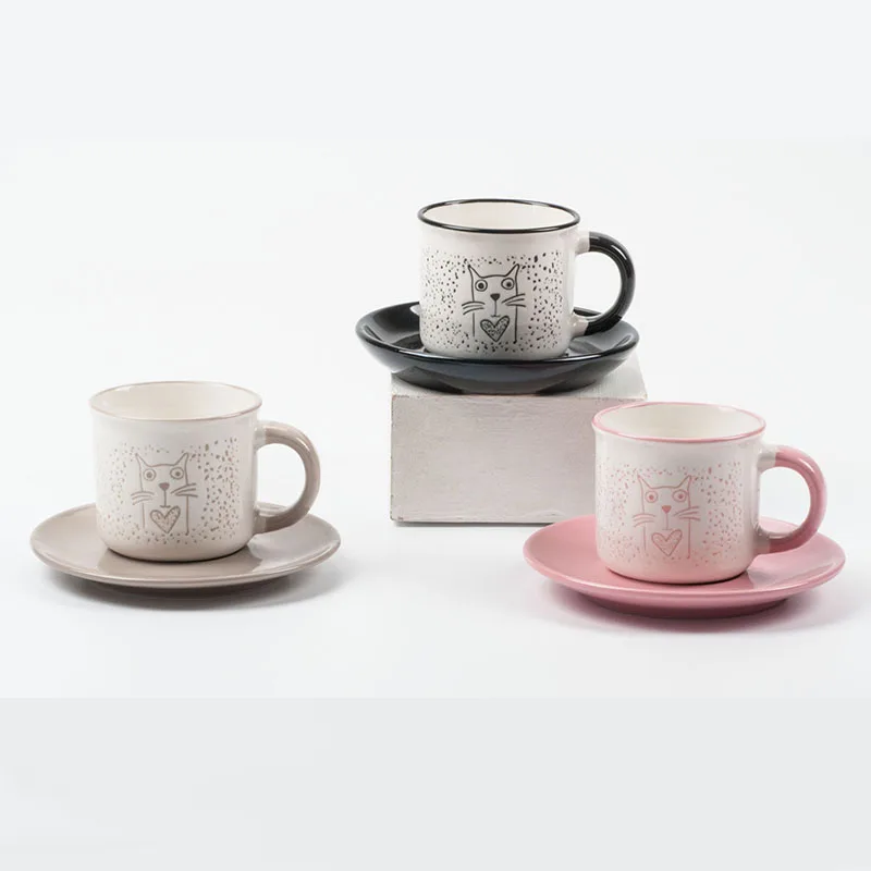 Creative new bone china  loved min cup and saucer  with silk-screen hand painted  porcelain tea cup and saucer