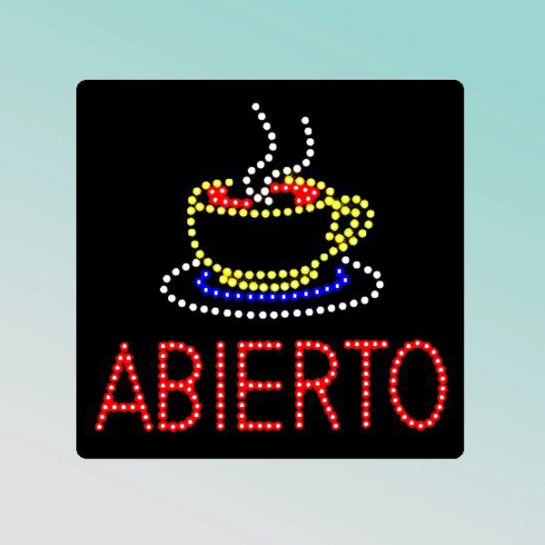 CE RoHS 40X40cm indoor acrylic illuminated flashing AC110V-240V LED shop sign with ABIERTO words