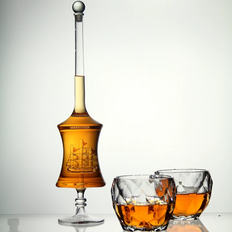 JHROC07 Creative Whiskey Bottle set with 2 Unique Shape Whisky Glasses