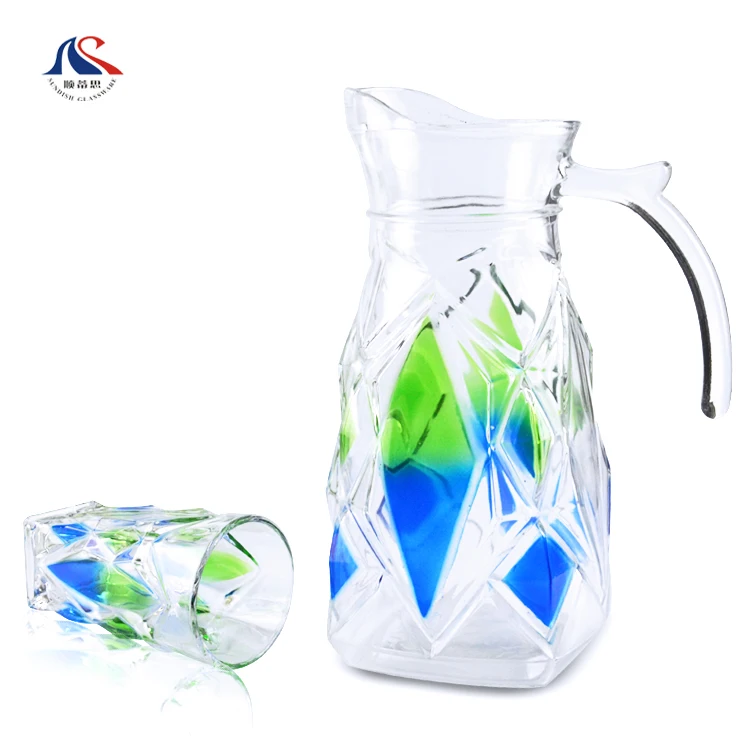 Hotel Colorful Glass Milk beverage  Jug With   Cups For Water pitcher pot  glassware drinking jar