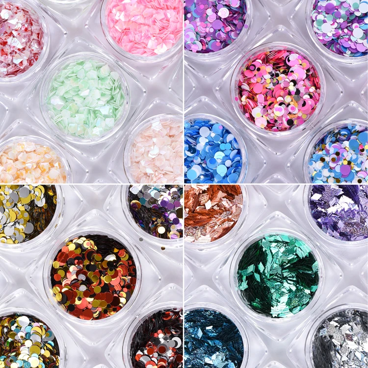 Different types of christmas mixed sequins holographic shell star flower shaped sequins shapes loose nail art glitter sequins