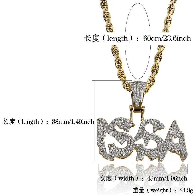 Hiphop Letters Micro Paved Diamonds ISSA Pendant Necklace Jewelry