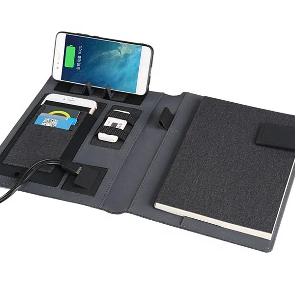 
a5 notebook agenda with power bank and wireless charger 